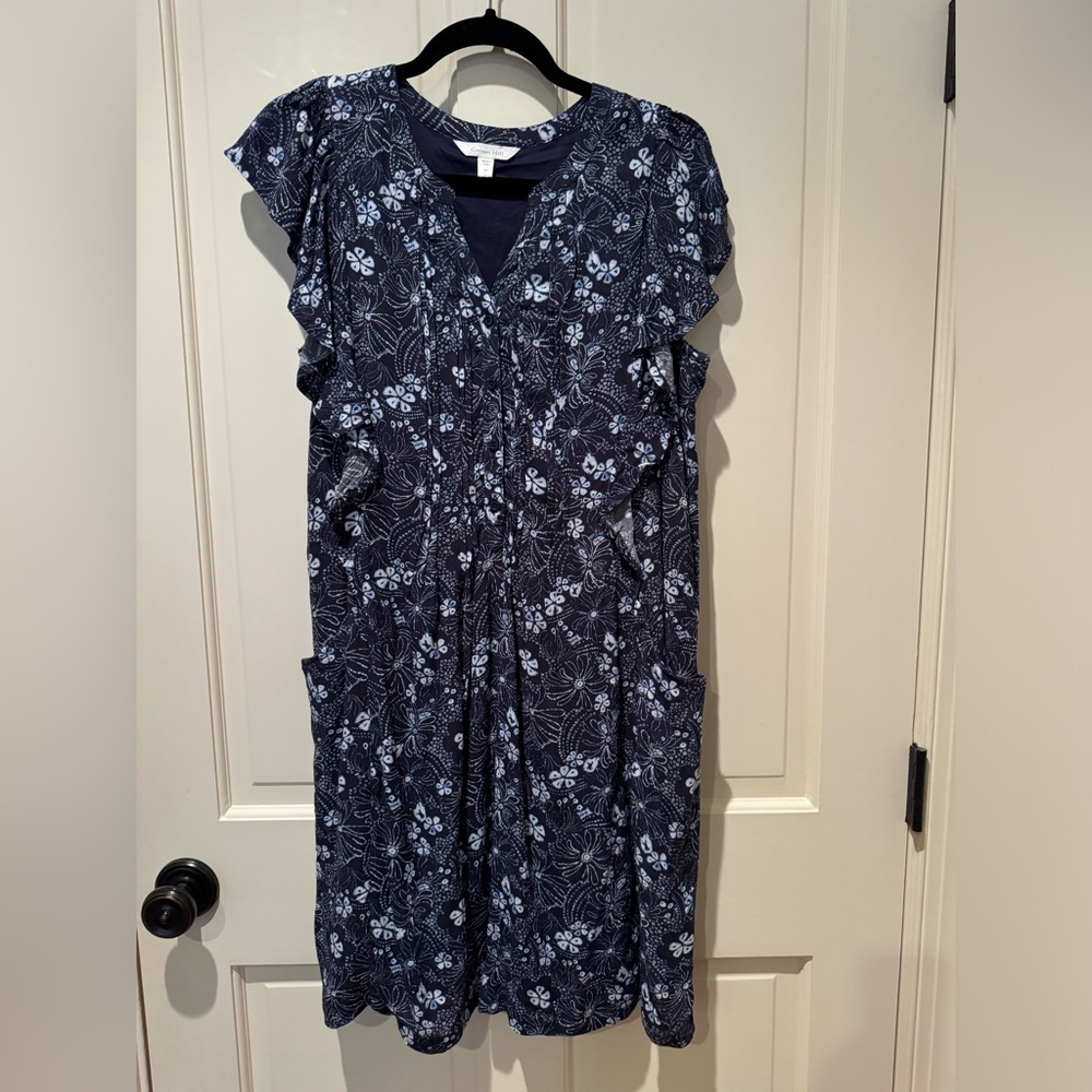 Garnet Hill blue shift dress with pattern